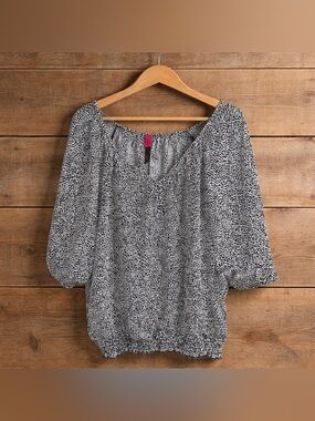 Pure Energy Polka Dot Blouse Size 2 (2x 18/20) Balloon Sleeves Polyester Blouse